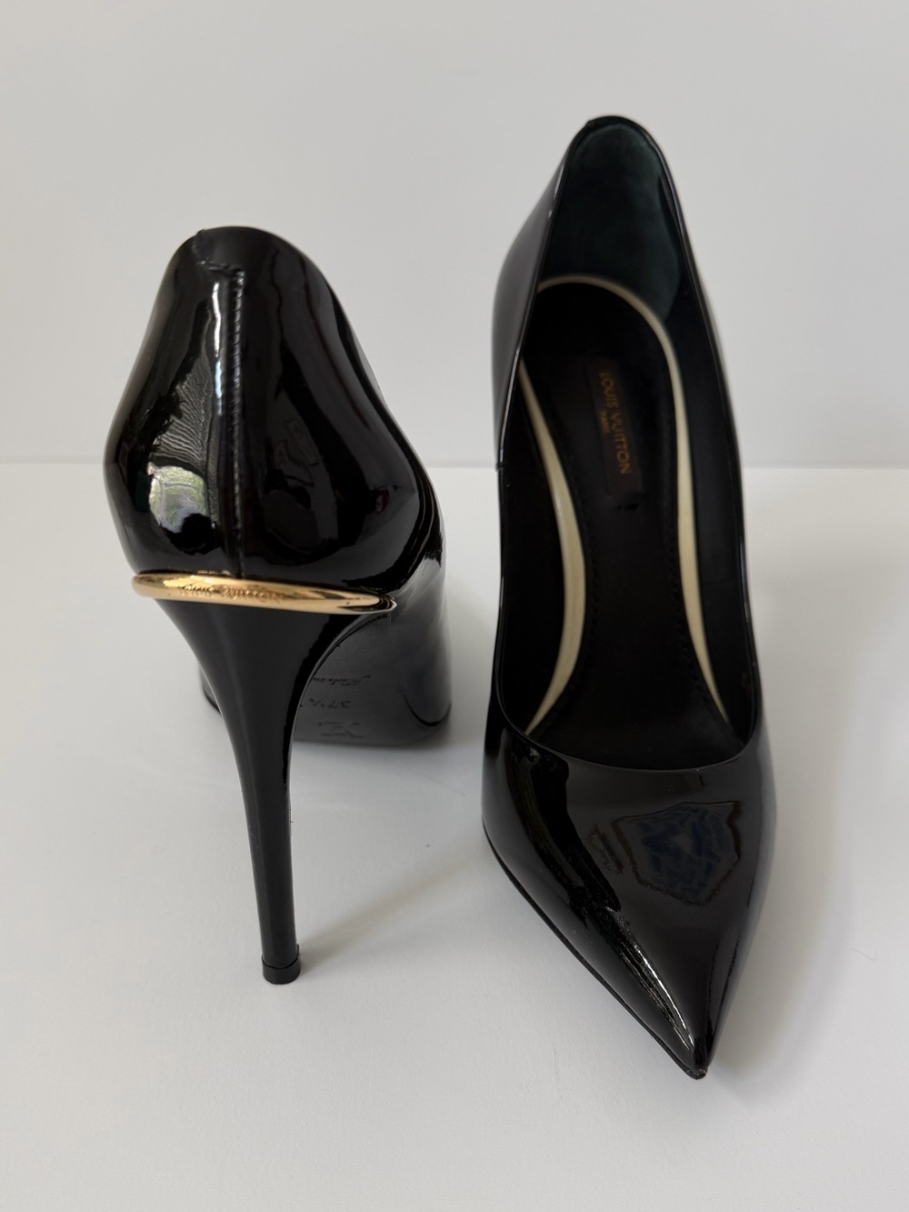 Louis Vuitton Eyeline Black Patent Leather Pointed Toe Pumps, Size 37.5 (US 7.5)